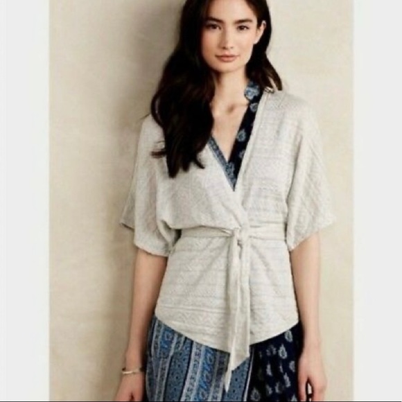 Anthropologie Pravin Tie Front Kimono Sweater Grey - Picture 3 of 10